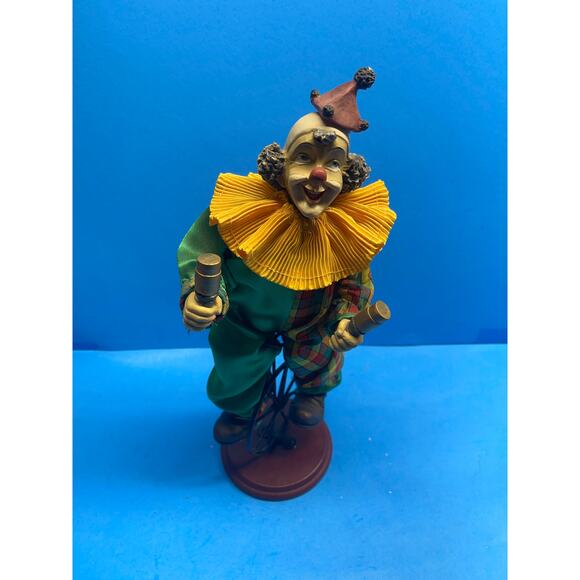 Vintage Circus Clown Figurine with Maracas Unicycle Hand-Painted 12" Multicolor - Picture 7 of 11